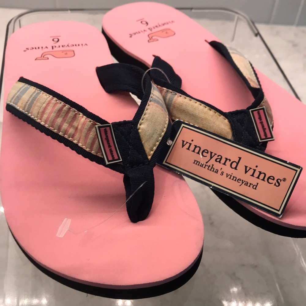 Vineyard Vines Pink Plaid Flip Flops